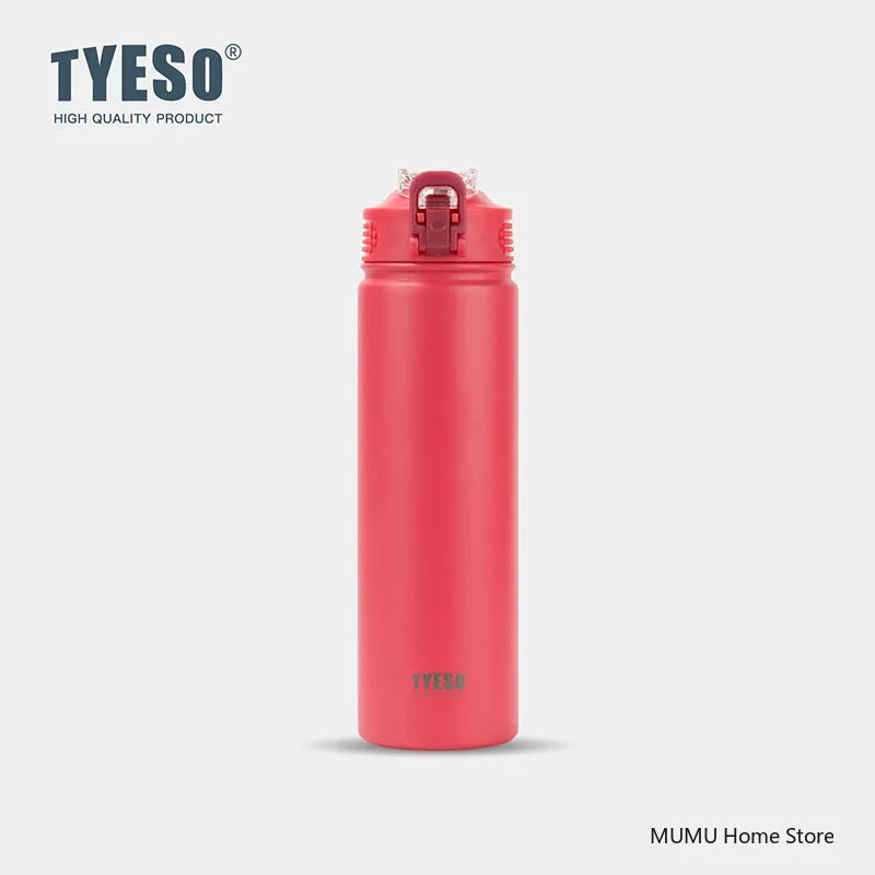 TYESO 600/750ML Thermos Bottle With Straw Stainless Steel Car Thermal Cup Sports Water Bottles Keeps Cold and Heat Thermal Mug