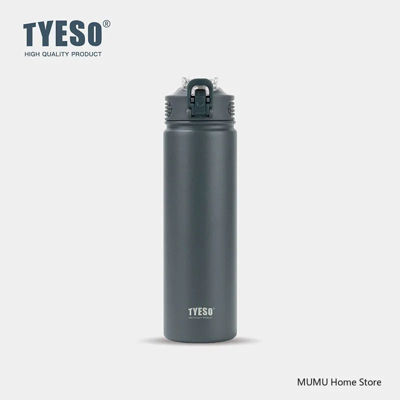 TYESO 600/750ML Thermos Bottle With Straw Stainless Steel Car Thermal Cup Sports Water Bottles Keeps Cold and Heat Thermal Mug