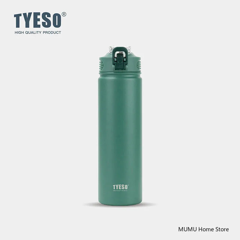 TYESO 600/750ML Thermos Bottle With Straw Stainless Steel Car Thermal Cup Sports Water Bottles Keeps Cold and Heat Thermal Mug
