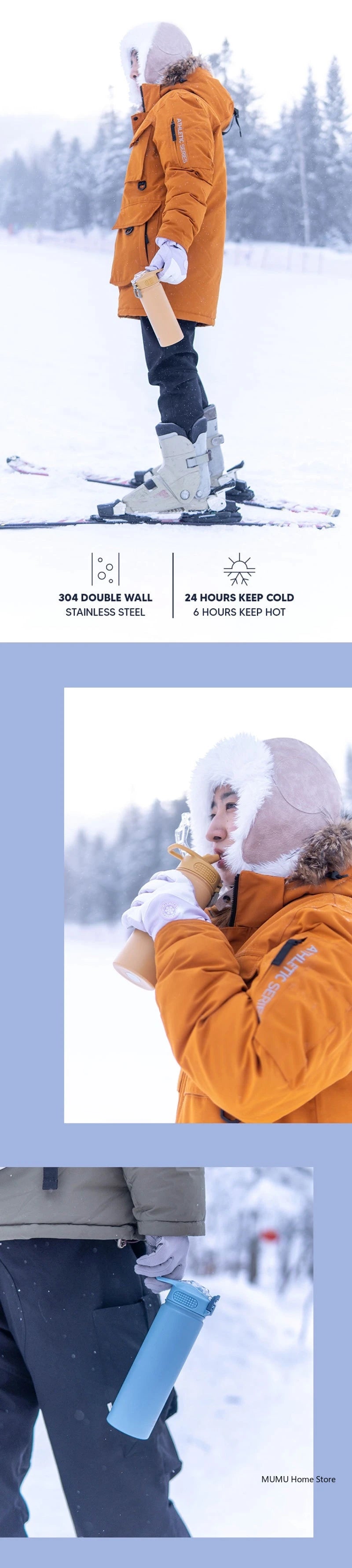 TYESO 600/750ML Thermos Bottle With Straw Stainless Steel Car Thermal Cup Sports Water Bottles Keeps Cold and Heat Thermal Mug