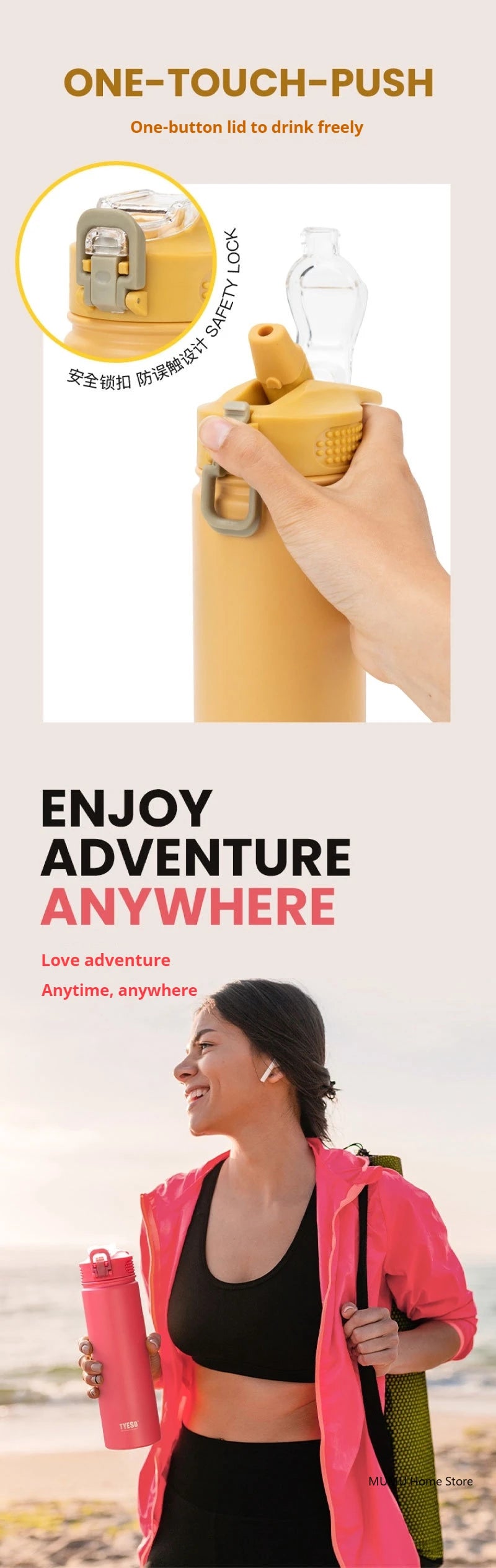 TYESO 600/750ML Thermos Bottle With Straw Stainless Steel Car Thermal Cup Sports Water Bottles Keeps Cold and Heat Thermal Mug